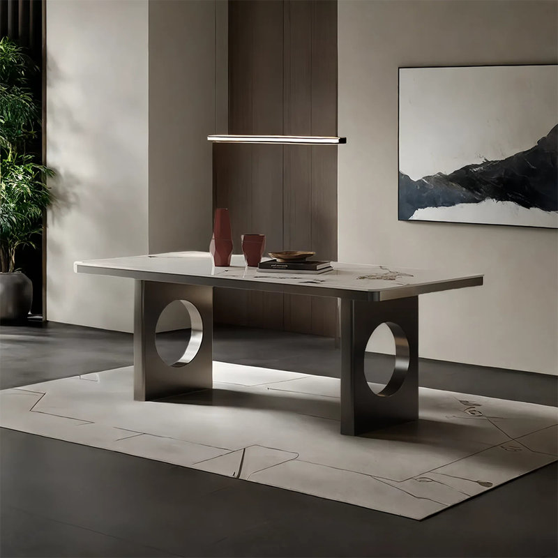 High quality rock slab rectangular dining table, 29.52"H x 78.74"L x 35.43"W  