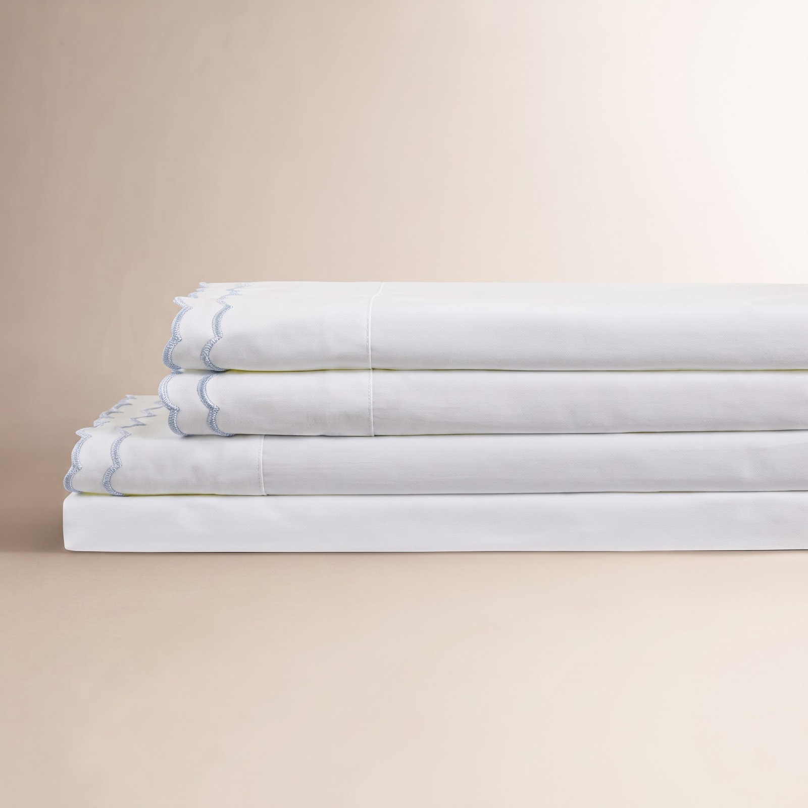 Bara Cotton Sheet Set, Queen Sheet Set with 2 Pillowcases, Blue/White