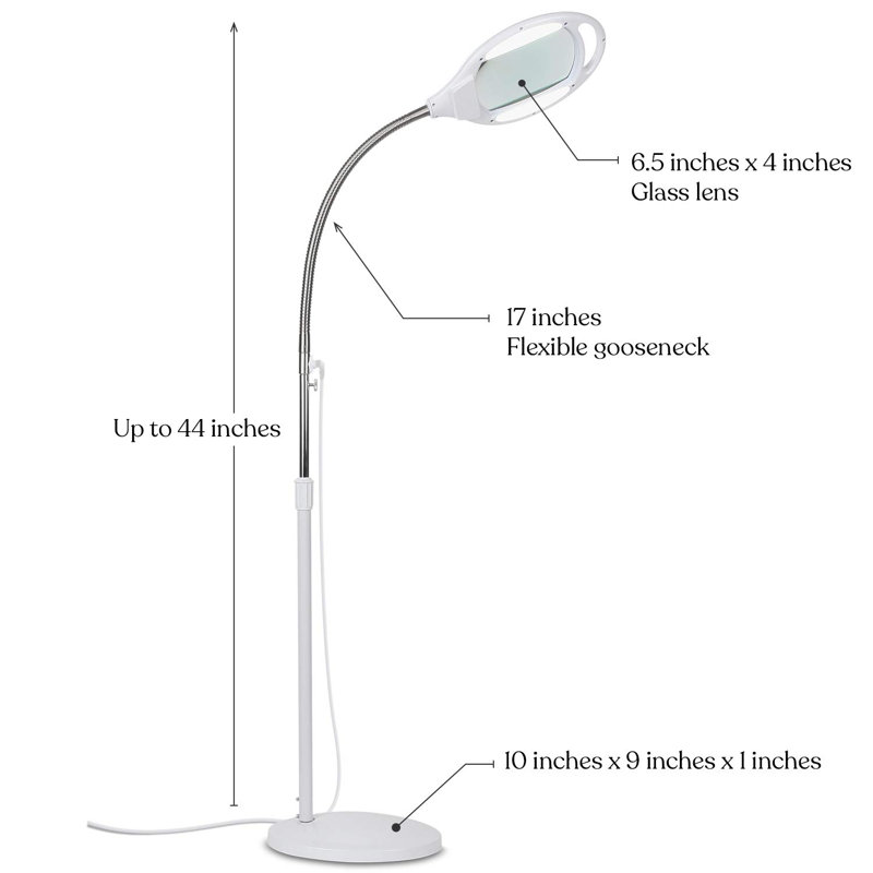 Brightech Husemanview Pro Magnifying Floor Lamp - Hands Free Magnifier With Bright LED Huseman For Reading - Work Huseman With Flexible Gooseneck - Standing Mag Lamp(5 Diopter (2.25X))