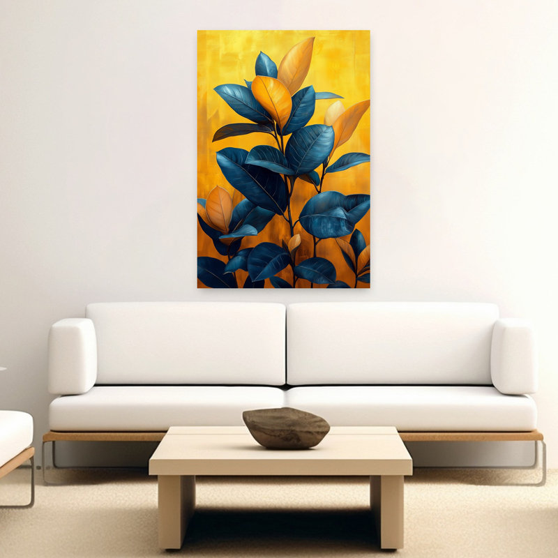 Bleu et feuilles, H 60 po x l 40 po