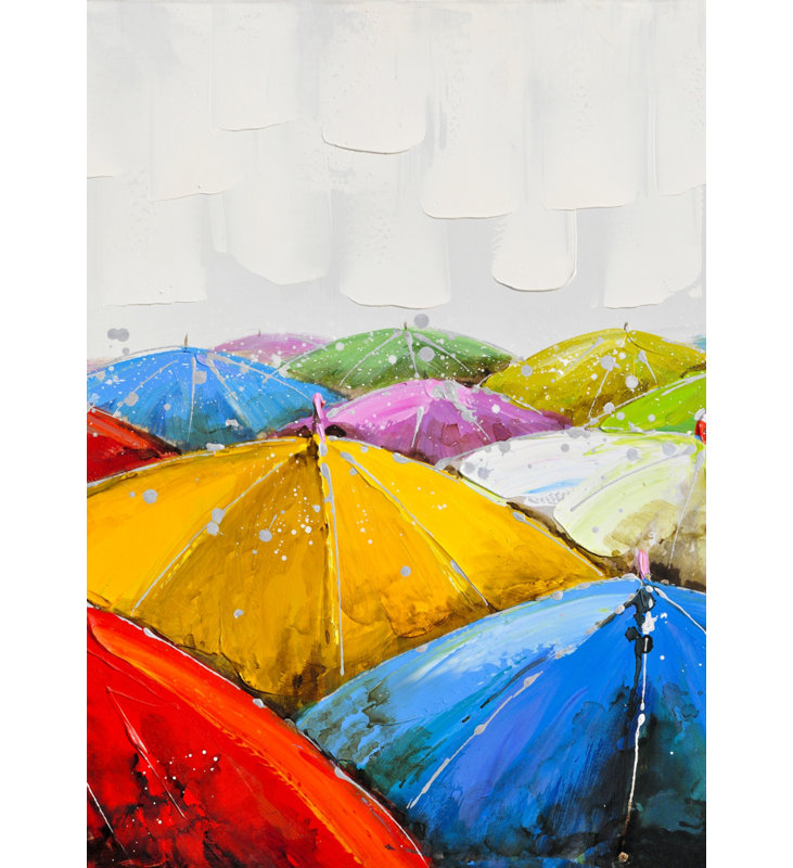 Parasols colorés sous la pluie - décor de toile jaune