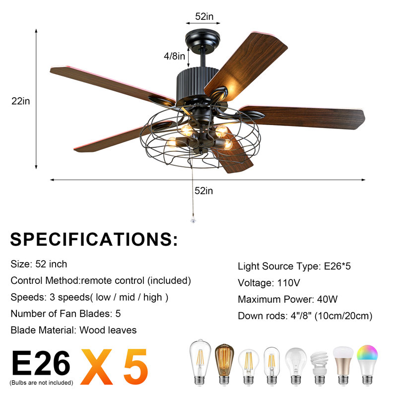 Josalien 52'' Classical Ceiling Fan with Forward and Reverse Function