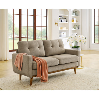 Tufted Loveseat, 2-Seat Sofa With Wooden Legs