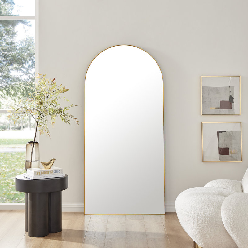 Adne Hallway Full Length Mirror - Arch Metal Frame Living Room Floor Mirror, Gold