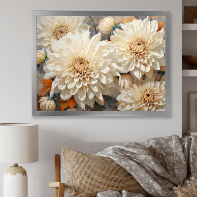 «Minimalisme Chrysanthemums White Floral Collage», reproduction d'art sur toile Chrysanthemums