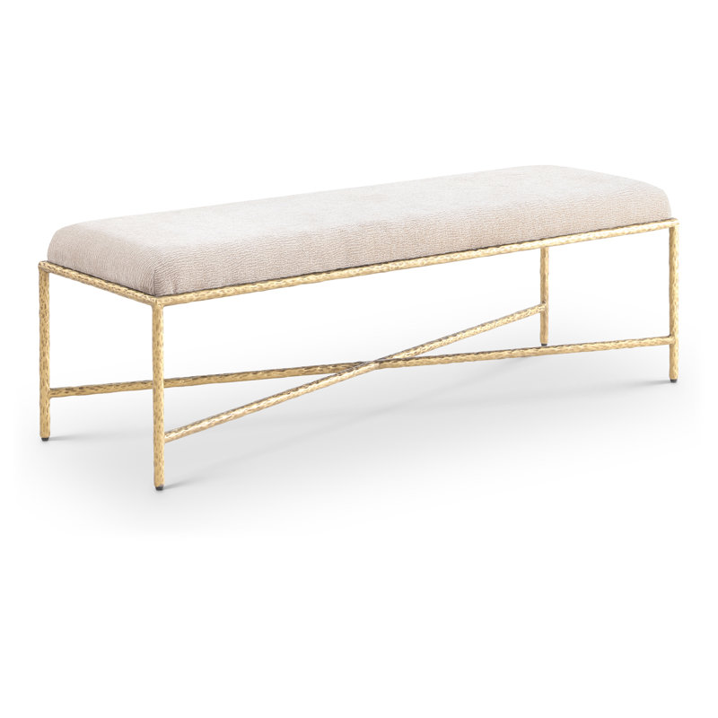 Banc en tissu Iyania Chenille, Tissu chenille beige, Doré