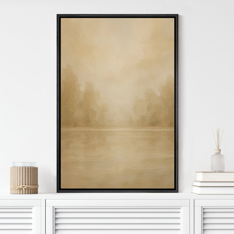 «Calm Misty Lake Landscape in Warm Neutral Tones», impression murale sur toile, H 36 po x l 24 po x P 1,5 po