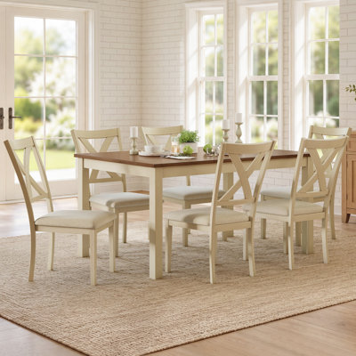 Deral 6 - Person Farmhouse Rectangular Solid Wood Dining Set, Brown/White