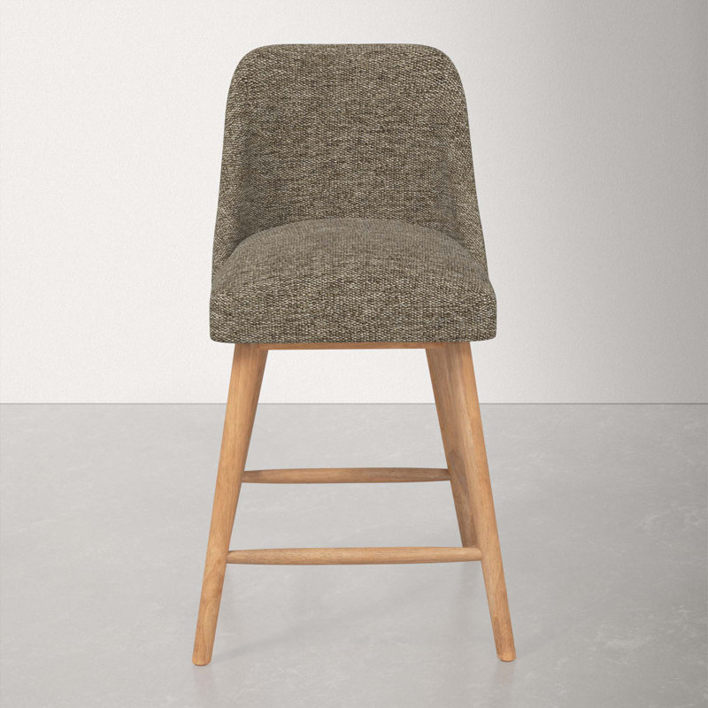 Tabouret Gallie, Bois naturel, Tabouret de comptoir (siège d'une hauteur de 27 p, Sustain® Milsap en tweed granit
