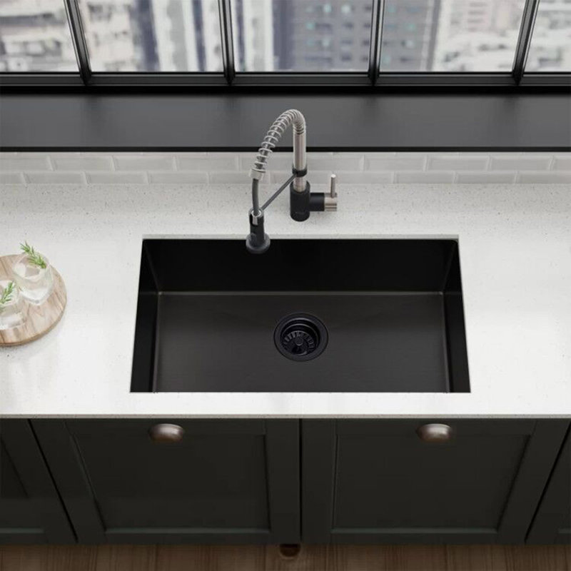 32X19 Inch  Undermount Kitchen Sink 16 Gauge Stainless Steel Single Bowl Kitchen Sink, Matt Black