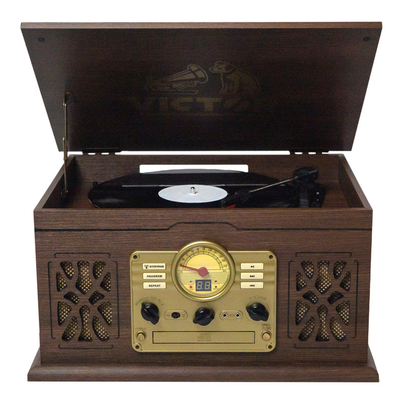 Centre musical 7-en-1 avec tourne-disque Bluetooth et vinyle, Espresso