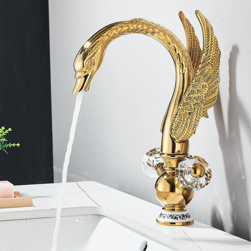 Robinet de lavabo pour salle de bain à poignée simple Gold Swan