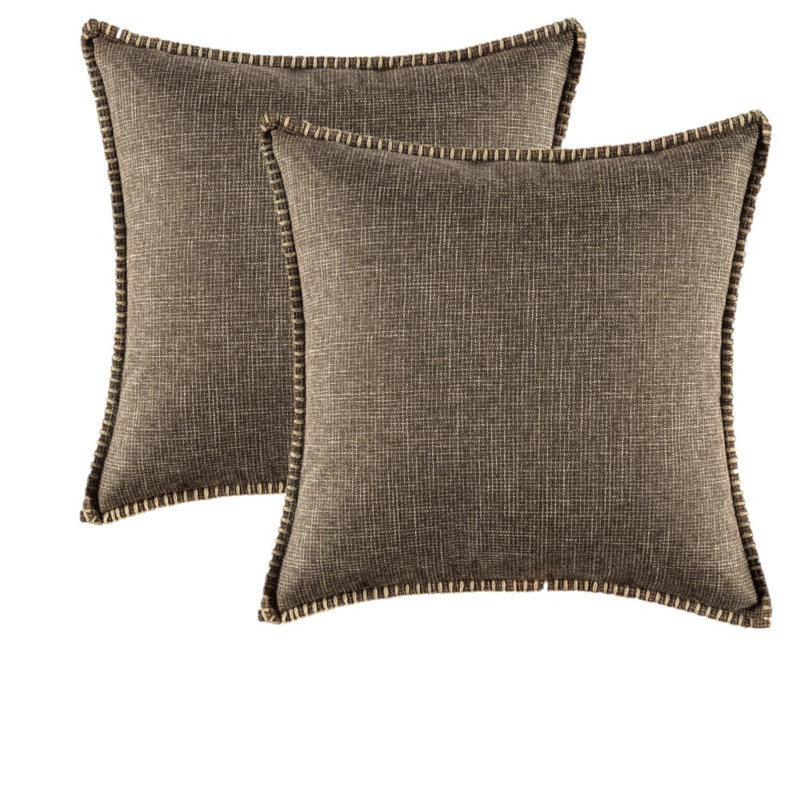 Ensemble de 2 coussins en lin à garniture décorative (inséré inclus), H 20 po x l 20 po, Carré, Brun chocolat