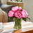 Adcock 12" Artificial Peony Floral Arrangement In Clear Glass Vase With Realistic Acrylic Water, 10 Lifelike Silk Blooms (7 Large & 3 Buds) For Table Centerpiece, Modern Home Office Decor-376728449