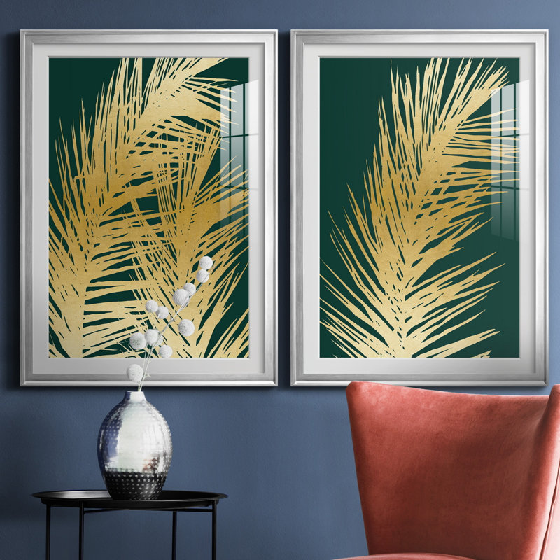 Emerald Palm I - ensemble de 2 reproductions d'art, Impression encadrée avec passe-partout, H 18,5 po x l 49 po