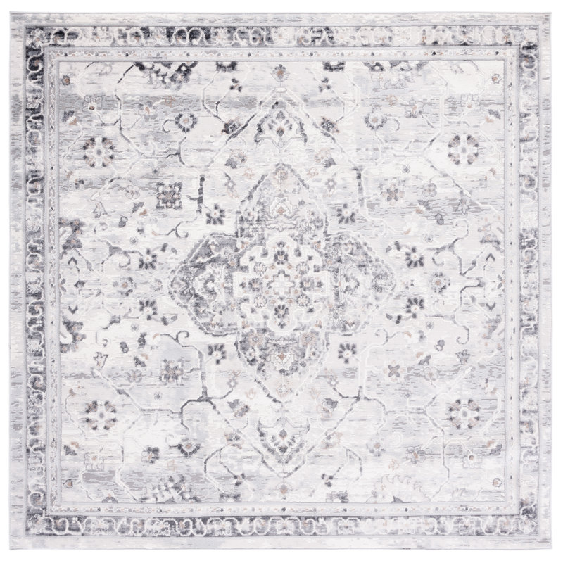 Tapis oriental ivoire / gris Cathia, Carré 6 pi 7 po