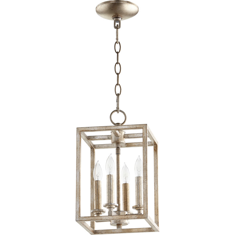Luminaire suspendu rectangulaire à 4 lumières Montejano, Feuille argentée vieillie, H 14 po x l 8 po x P 8 po