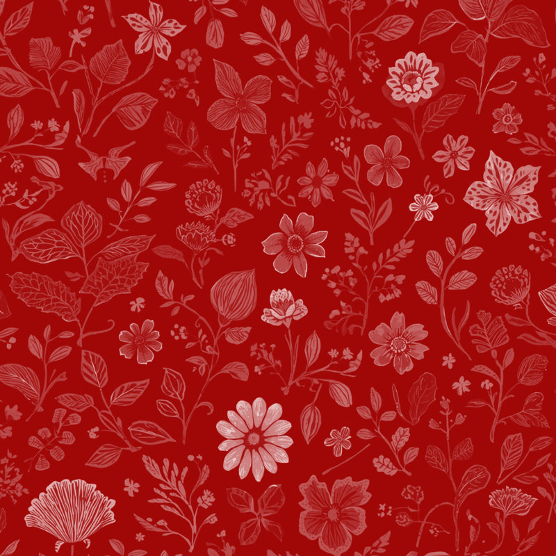 Couvertures à motifs floraux botaniques, 50 po L x 60 po H, Rouge foncé / blanc clair