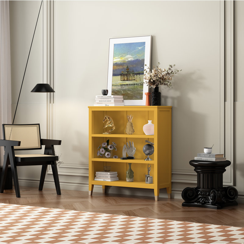 Bookcase, (3 Shelves) 38" H x 35" W x 12" D, Mustard