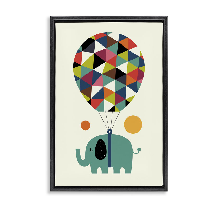 «Elephant with Geometric Balloon», art mural sur toile flottante, design par Andy Westface, H 31 po x l 21 po