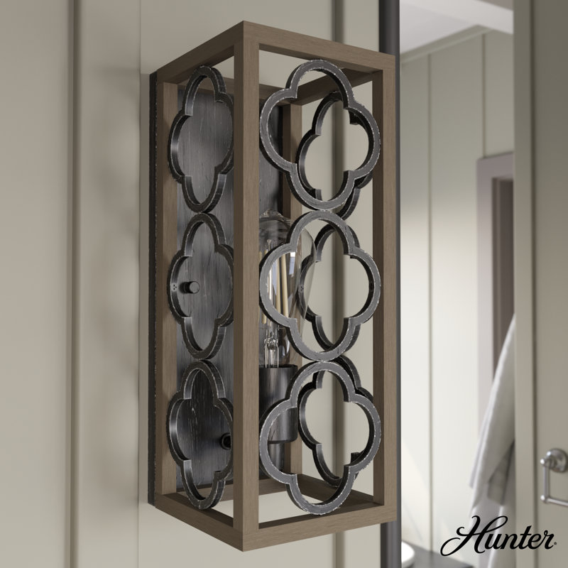 Gablecrest Black and Oak Iron Outdoor Wall Sconce