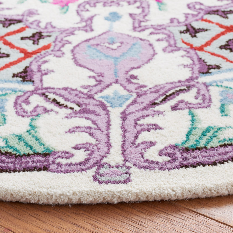Daran Hand Tufted Wool Floral Rug, Round 5'