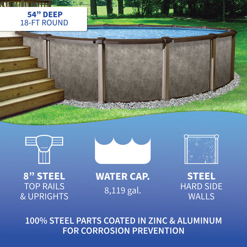 Ensemble de piscine à paroi supérieure en métal 8 po Riviera, L 18 pi x H 4 pi 6 po