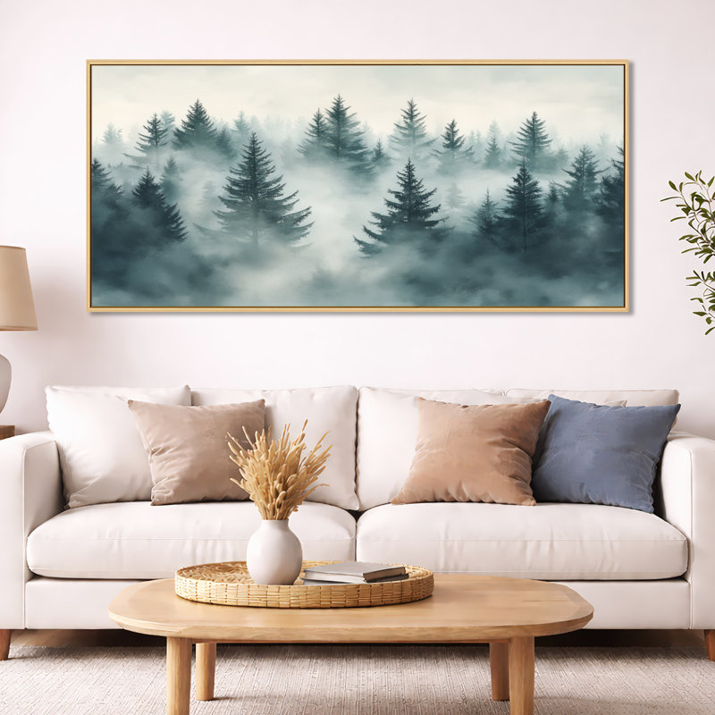 Pin, art mural forêt de brouillard, Zavier, H 28 po x l 60 po, Cadre naturel flottant