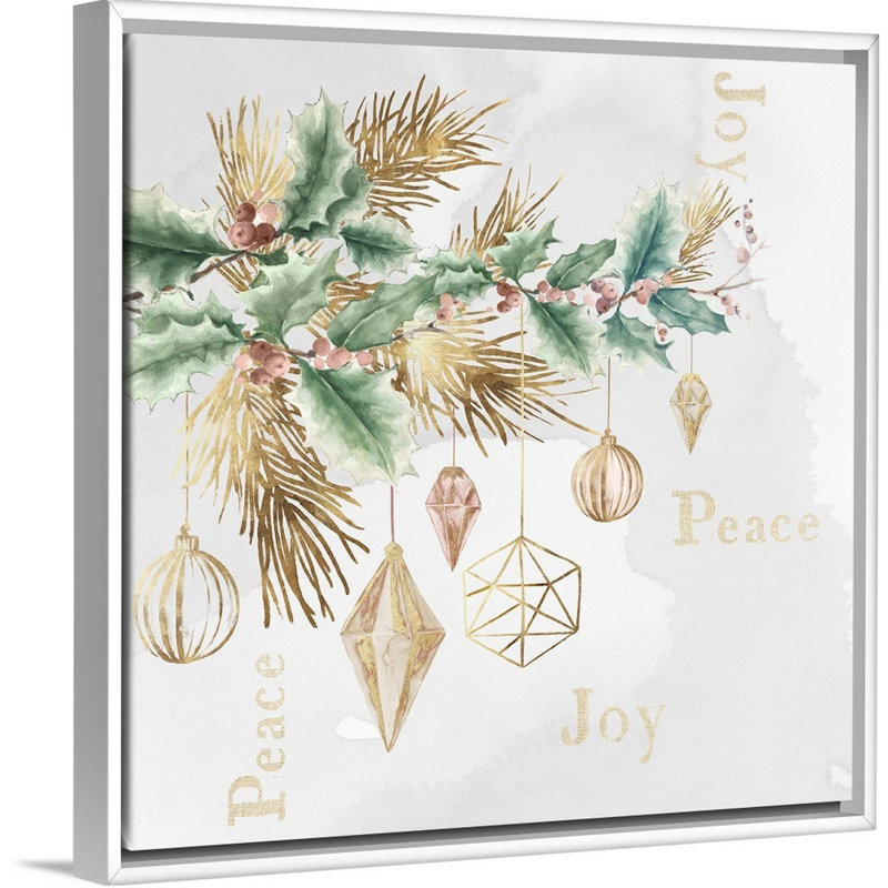 Peace & Joy Branch-impression d’art textuel sur toile, Cadre blanc, 38" H x 38" W x 1.75" D