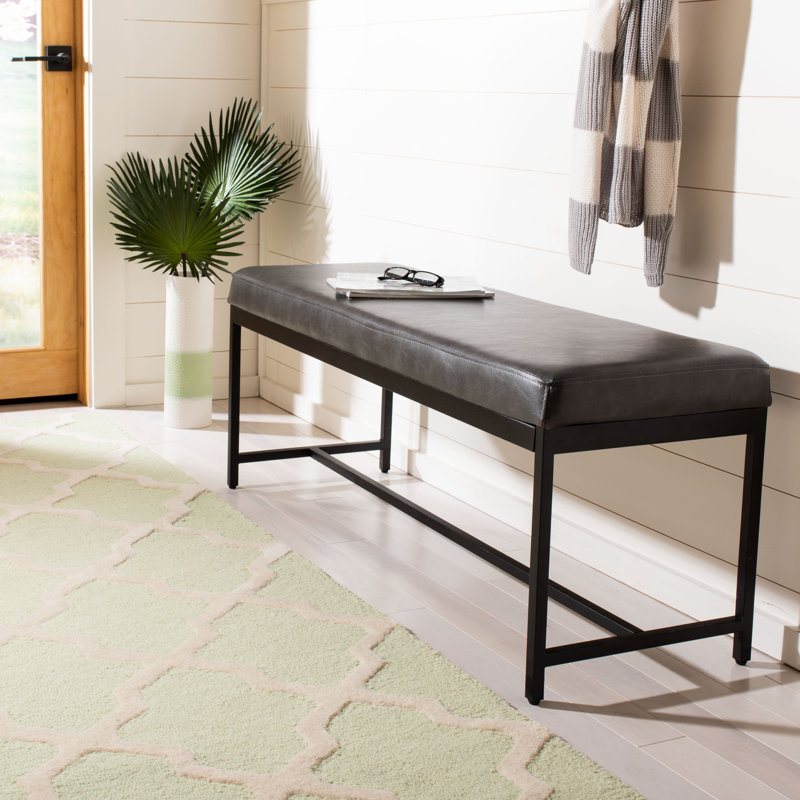 Alcott Faux Leather Upholstered Bench with Metal Frame – Sturdy & Stylish Entryway or Dining Seating, Gray