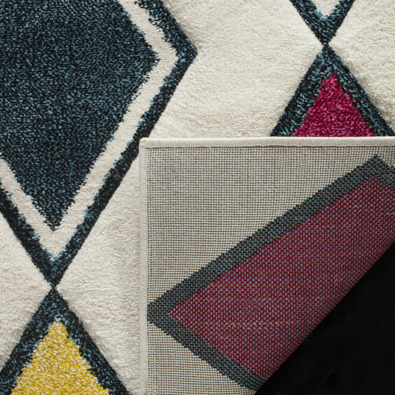 Tapis ivoire / bleu paon Kena, Rectangle 4 pi x 6 pi