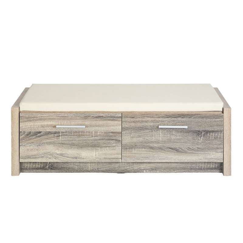 Raoul Faux Leather Upholstered Storage Bench, Cream, Grey Oak