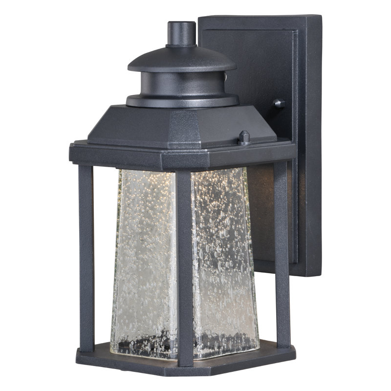 Farren 9.75 in. H 1-Light Textured Black Dusk to Dawn Sensor Outdoor Wall Sconce, Rust-Resistant Aluminum, Clear Seeded Glass Shade, Integrated LED for Porch Patio Front Door or Garage
