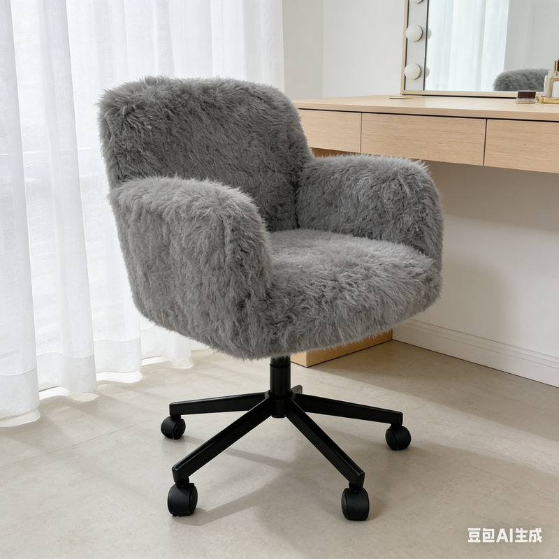 Side Chair, Gray-Faux Fur
