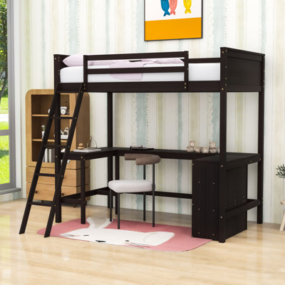 Lit mezzanine simple avec bureau, tablettes et garde-corps