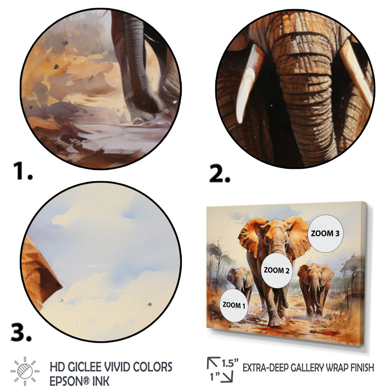 Éléphant d'Afrique, prairies III sur toile, H 12 po x l 20 po x P 1 po, Cadre photo noir