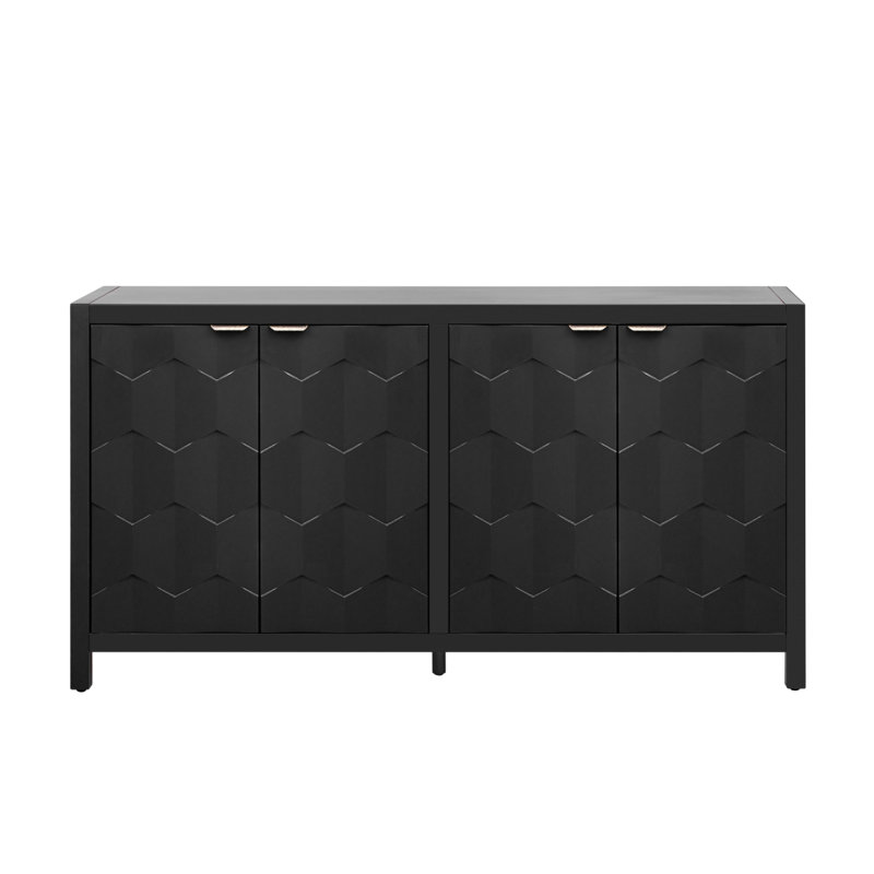 Luxueux buffet à quatre portes avec portes à motif en nid d'abeille, offrant beaucoup de rangement pour le bureau, l'entrée et le salon
