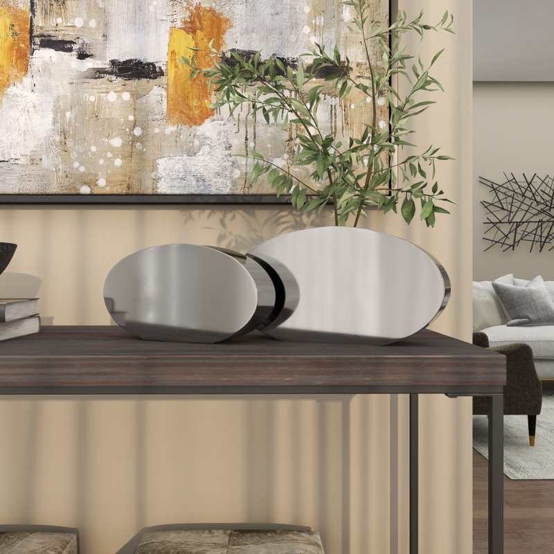 Ensemble de vases décoratifs en métal et en acier inoxydable avec miroir élégant