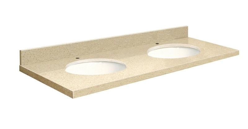 Plateau de salle de bain double 61 po meuble-lavabo, Blanc, Gris urbain, Monotrou