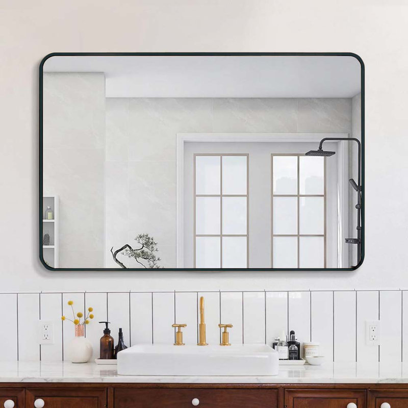 30x40 Inch Metal Framed Rectangular Bathrrom Mirror for Wall, Black