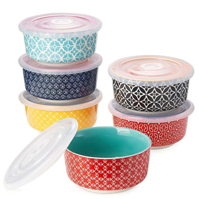 6-Piece Porcelain Ramekin Set with Colorful Ribbon Lids, 3.5oz Baking Dishes