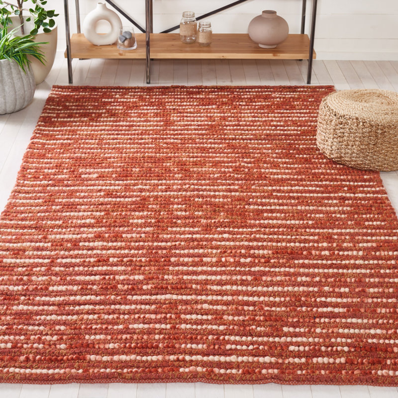 Tapis rouille rayé tissé à plat à la main Ferrera, Rectangle 5 pi x 8 pi