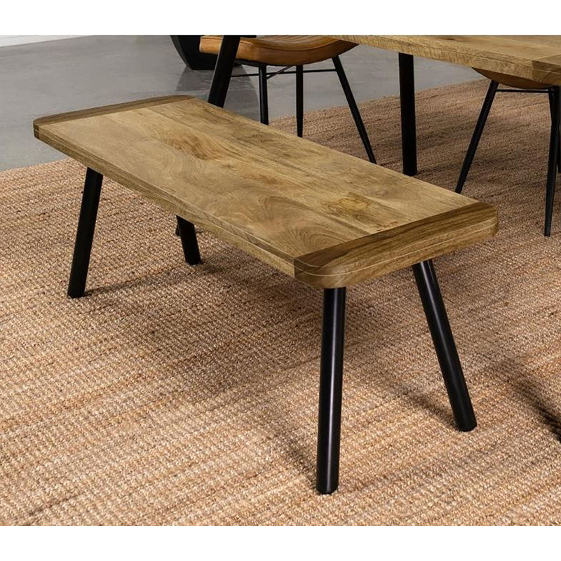 Rustic Brown Mango Wood Dining Bench with Black Iron Legs