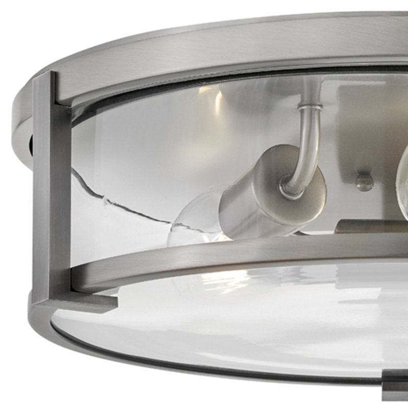 Lowell Three-Light Flush Mount Ceiling Light, Antique Nickel/Clear Glass