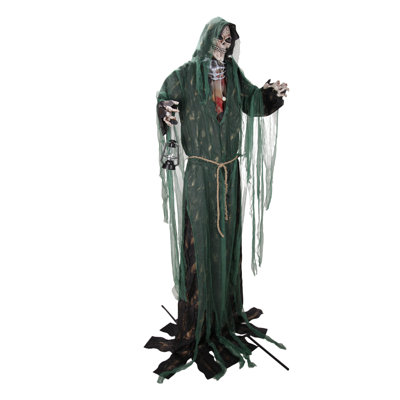 Haunted Hill Farm 7 ft Standing Animated Reaper Halloween Animatronic with Swinging Arms and Red LED Eyes