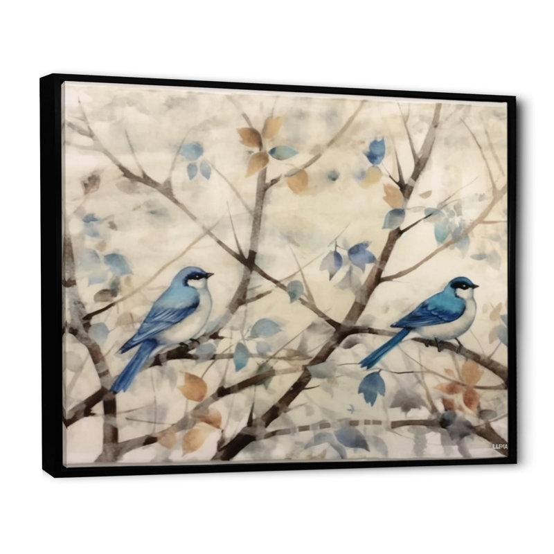 Bluebird Serenade, peinture à l'eau rétro I - oiseau, art mural, H 16 po x l 32 po x P 1 po, Cadre flottant noir