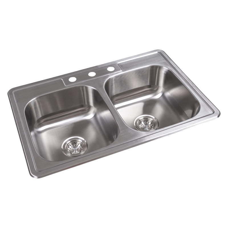 SleekSteel 33 in. x 22 in. 18 Gauge Stainless Steel Drop-In 50/50 Double Bowl Kitchen Sink