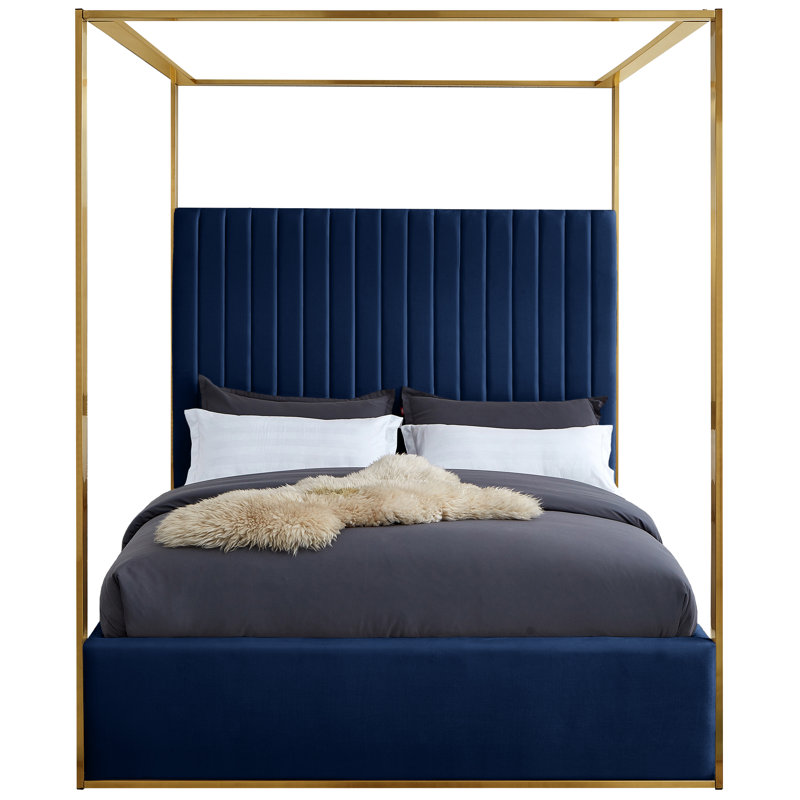 Lit en velours Jones Heersa, Grand, Velours marine