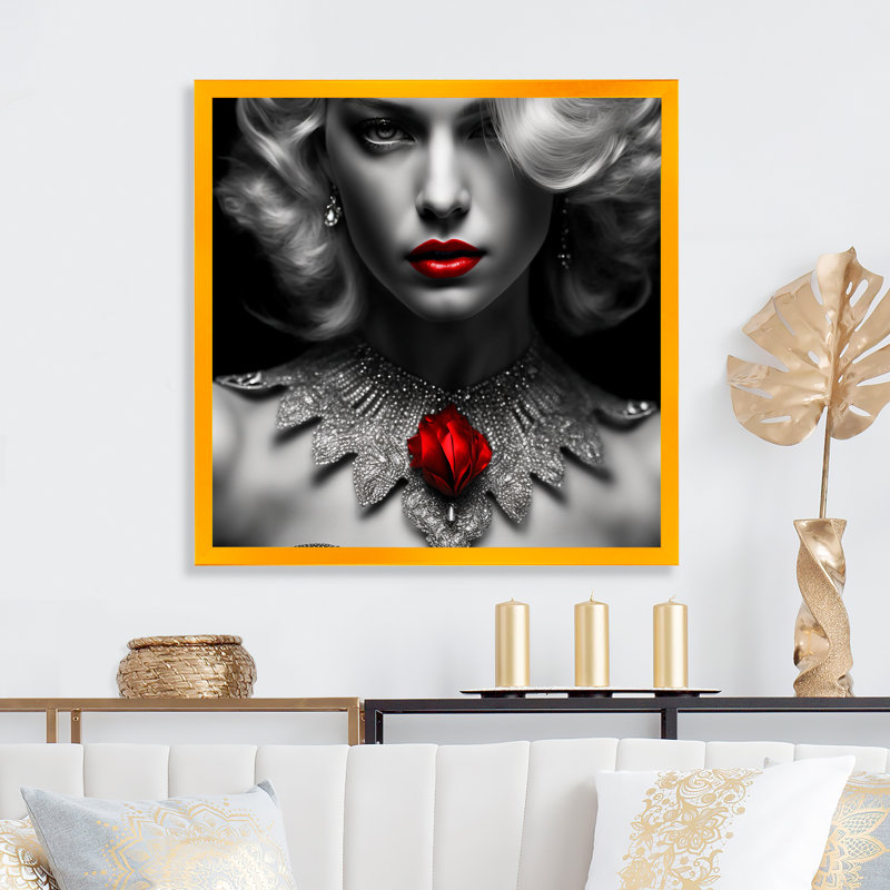 «The Lady with the Red Ruby I», reproduction sur toile, H 16 po x l 16 po x P 1 po, Impression dorée sur toile encadrée
