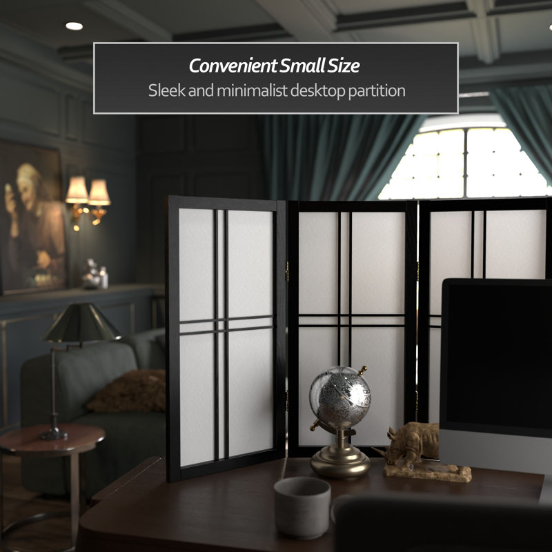 26" Desktop Double Cross Shoji Screen 4 Panel Room Divider, Black, 3